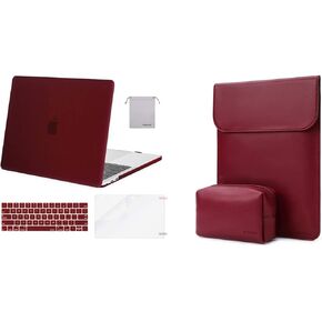 MOSISO Compatible with MacBook Pro 13 inch Case M2 2023, 2022, 2021-2016 M1,Faux Suede Leather Laptop Sleeve with Small Bag& Hard Shell&Keyboard Cover&Screen Protector&Storage Bag,Marsala Red&Wine Red