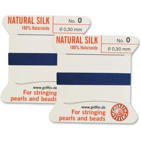 2 PCS Griffin Natural Silk Cord Beading Thread وحجم الإبرة 0 اللون الأزرق الداكن