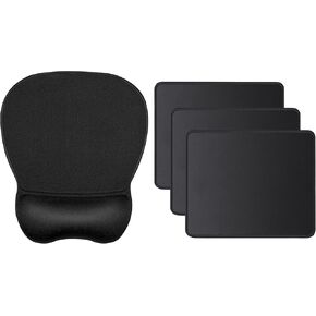 Jikiou 3 Pack Mouse Pad مع حافة خياطة 10.2x8.3x0.12inch & ergonomic mouse pad مع دعم المعصم 9.2 × 8.1 بوصة أسود في الحزمة