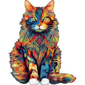 Jigfoxy Wooden Puzzle for Adults, Cat Wooden Jigsaw Puzzles for Adults, Unique Animal Shape Wood Cut Puzzles for Family Friend (M-11.7 * 9.4in-190pcs)