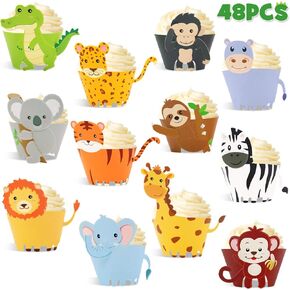 48 pcs jungle safari cupcake cupcake wrackers wild party cake decorations jungle wild cake wrackers for baby defren