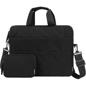 MOSISO Laptop Shoulder Bag, 15-15.6 inch Computer Bag Compatible with MacBook Pro 16 inch, HP, Dell, Lenovo, Asus Notebook, Diagonal Grid Quilted Sleeve with Horizontal Pocket&Clutch Purse, Black