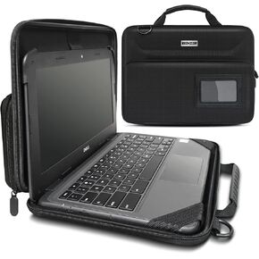IBENZER EVA Stay-in Protective Case for 11" MacBook Air/Asus/Acer/Samsung/HP/Lenovo Chromebook Laptop, Hardshell Laptop Bag with ShoulderStrap & Handle for K-12 Students, Work, Black, EVA-LS-BK