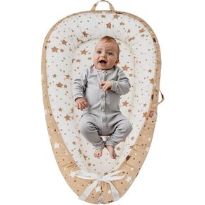 Baby Lounger for Newborn, Baby Nest Cribs Cover Co Sleeping Bed for Girls Boys Babies Essentials, Soft Breathable Portable Infant Floor Lounger for Home and Trave (Brown Stars)