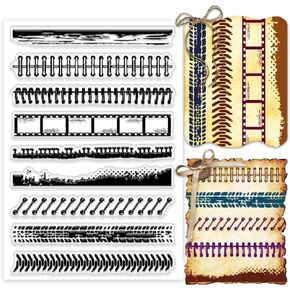 PH PandaHall Notebook Loose-Leaf Border Clear Stamp, 9 Styles Retro Film Border Silicone Stamp Transparent Rubber Stamp for Journal, Notebook, Scrapbooking, Paper Crafting Photo Albums, Holiday Cards