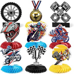 9 Pcs Dirt Bike Party Centerpieces Motorcycle Motocross Racing Cross Country Themed Honeycomb Centerpieces 3D Table Toppers Decor Party Decorations Supplies for Boys Men Birthday Baby Shower