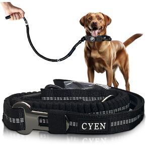 ثقيل! Cyen Dog Leash - 4ft إلى 5ft الصدمات القابلة للتعديل صدمة بونجي المقود - شرائط عاكسة - مقطع ضفدع موثوق به - مقبض قطن مريح الغوص - مشبك سلامة السيارات للسفر الآمن (أسود)