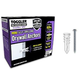 TOGGLER SnapSkru SPM Mini Self-Drilling Drywall Anchor with Screws, Glass-Filled Nylon, Made in US, For #6 to #8 Fastener Sizes (Pack of 100)
