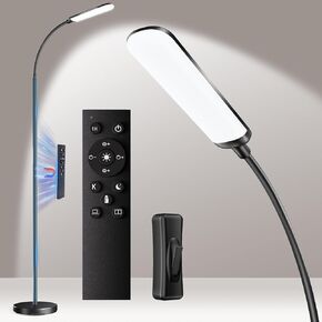 Floor Lamp, Bright 18W LED Standing Lamps for Living Room, Remote Stepless Adjustable Color and Brightness Dimmable with ON/Off Switch, Gooseneck Reading Lights for Bedroom Office, 1300LM