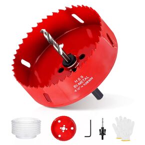Hole Saw Kit 4 1/4" (108mm) with Dust Bowl, 125mm Dust Collector, Wrench, Drill Bit & A2 Arbor - Perfect for Wood Cutting Tasks - 4.25 inch Hole Saw for recessed Lighting