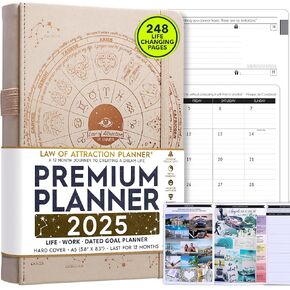 Law of Attraction Planner 2025 - Hourly, Weekly & Monthly Goal Setting Planner, 12 Month Journey to Increase Productivity | Life & Gratitude Journal, Include Foldable Vision Board, Gift Box & Stickers
