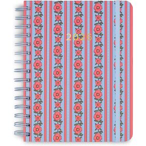 Vera Bradley 2025-2026 Medium Planner Daily Weekly & Monthly, 17 Month Hardcover Agenda Dated Aug 2025-Dec 2026, Cute Planner with Stickers, Pockets, & Spiral Binding, Tiny Poppy Stripe