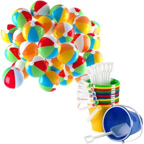 Top Race 25 Pack Beach Balls & Sand Duckets with Draofels