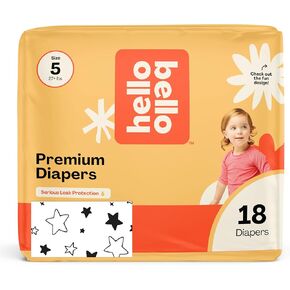 Hello Bello Diapers, Size 5 (27 lbs) Superstars, 18 Count of Premium Disposable Baby Diapers, Hypoallergenic with Soft, Cloth-Like Feel