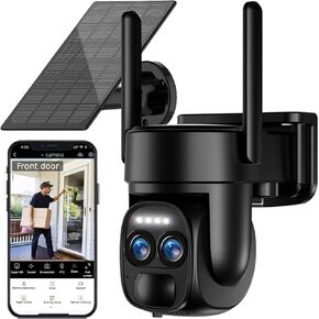 Uniter 4K Solar Security Cameras Wireless Outdoor, 2.4g & 5g WiFi PTZ Camera Battery Powered, 360°View Home Security Systems with Color Night Vision, Spotlight Siren, PIR Sensor, IP66