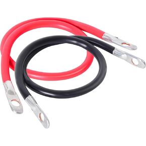 TOPDC 4 Gauge 15-Inch Battery Inverter Cables All Copper Conductor Wire with 3/8" Ring Terminals (4 AWG x 15 Inches) for Car, Truck, RV, Solar