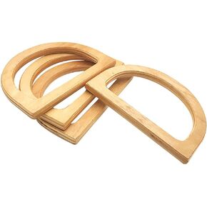 4 Pcs Wooden Bag Handles Replacement D Shape Handbag Purse Handles Decorative Bag Handles Purse Making Supplies for Beach Bag Crochet Handbags Straw Bag Beige