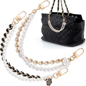 Deozu 2 PCS Extender Pearl Purse ، استبدال مقبض الذهب مع Starp أبيض أسود ، أحزمة حقيبة يد زهرة معدنية لأكياس الكتف المتقاطع إكسسوارات