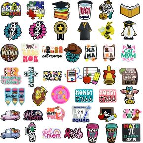 50Pcs Focal Silicone Beads Bulk Graduation Cups Nurse Mama Cross Designs Autisim Silicone Focal Beads for Pens Keychains Diy(50 Different Designs)
