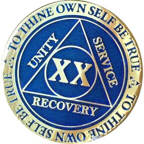 RecoveryChip 20 Year AA Medallion Dusty Blue Color Gold Gold Plated XX