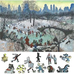 Wooden Puzzle for Adults - Uniquely Shaped Pieces - Made in The USA by FoxSmartBox - 180 Pieces - Skating in Central Park