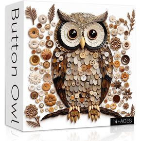 Button Button Owl Buzzles للبالغين 1000 قطعة ، ألغاز بانورت بيرد غابة الطبيعة ، ولغز فن الحيوانات القديم مثل ديكور البومة