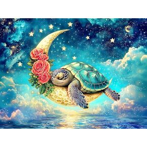 1000 Piece Jigsaw Puzzle for Adults - Cute Sea Turtle Gently Sleeping on The Crescent Moon amidst a Cloud Covered Ocean - Challenging Puzzle Perfect for Game Nights - 20x27 inches