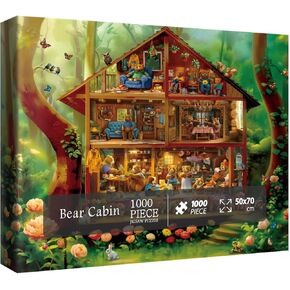 Bear Cabin Baseshles للبالغين 1000 قطعة ، ألغاز فنون المناظر الطبيعية للحيوانات المناظر الطبيعية.