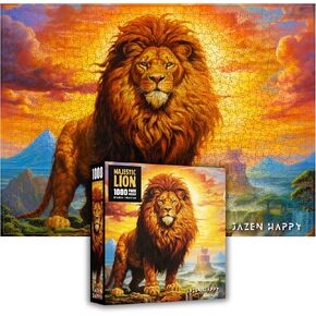 Challenging Jigsaw Puzzle for Adults and Families - 1000 Pieces - Majestic Lion - Jazen Happy - 27x20 inch - Poster Included Puzzle