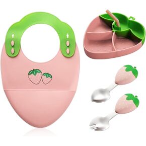 ZYLOSTORE baby feeding set, baby eating set, silicone feeding set for baby,baby plates and utensils set,baby weaning set,complementary feeding kitbreastfeeding breastfeeding weaning (strawberry)