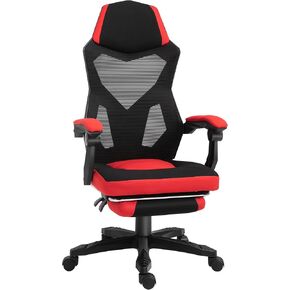 Vinsetto Ergonomic Home Office Chair High Back Armchair Computer Desk Recliner with Footrest, Mesh Back, Lumbar Support and Wheels, Red