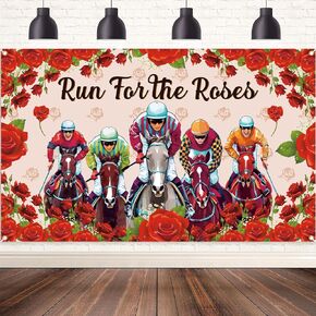 قم بتشغيل Backdrop Backdrop 71 "× 43" Kentucky Derby Banner Backdrop لزخارف Kentucky Derby Run for the Roses Party Decorations