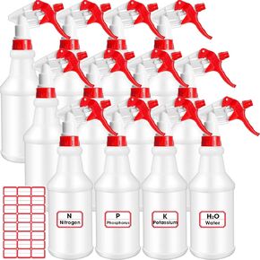 Gerrii 12 Pcs Plastic Spray Bottles with Adjustable Nozzle and Label for Cleaning Solutions 24 oz No Leak HDPE Spraying Bottles Empty Water Squirt Bottle Household Industrial Mist Plant Sprayer