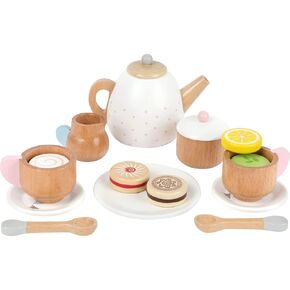 ألعاب Wooden-Premium 17 قطعة ألعاب شاي-Play Deluxe Play مجموعة الطعام تشمل وعاء الشاي ، والبسكويت ، واللوحات ، وطبقة الشاي للأطفال الصغار 3+