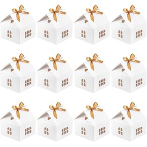 Benecreat 20 حزم صناديق هدايا صغيرة على شكل منزل مع شريط ، 4.9x4.9x5.3 بوصة الورق الحلوى مربع من الورق المقام.