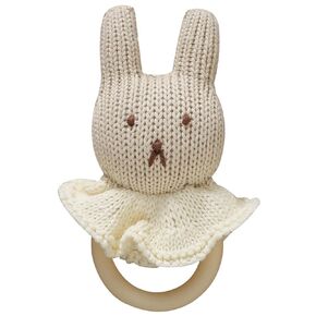 Baby Rattle Crochet Baby Toys Stuffed Baby Doll Silica Gel Newborn Toys Knitted Stuffed Animals for Babies Boy Girl Beige