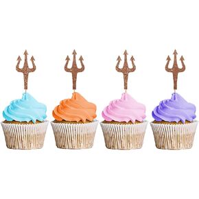 24pcs topcake topcake topcake Topcake ، Devil's Pitchfork Cupcake Toppers ، Trident Cupcake تختار للاستحمام الطفل ، زخرفة حفلة عيد ميلاد الخيال - بنية بنية