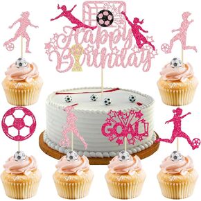 ephlyn 25pcs soccer cupcake topcake topcake كعكة عيد ميلاد سعيد topper glitter girl football cake decorations for sport