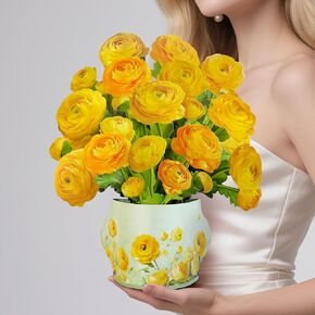 Pop Up Cards for Mom, 3D Paper Ranunculus Bouquets Greeting Cards Gifts, Mothers Day Gifts, Thank you Cards, Paper Flowers with Note Card & Envelope (Ranunculus in Sunshine)