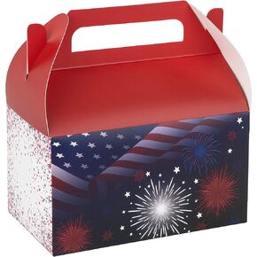 American Flag Party Favors Treat Boxes – 10 Pack,Easy Assemble Red, White and Blue Themed Gable Boxes, Cookie Box for Gift Giving, Birthday and Holiday Party Décor,6.25x3.75x3.5 Inches