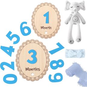 15 Pcs Newborn Photography Props Kit Baby Photoshoot Props Baby Monthly Milestone Card with Toddler Wraps, Elephant Doll, Ribbon, Point Glue for Growth Recording Baby Shower Supplies(Pink)
