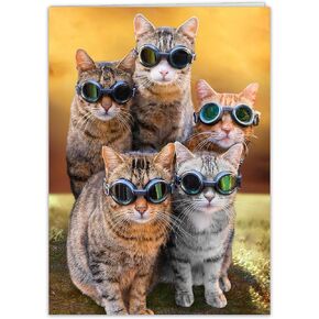 بطاقة عيد ميلاد Cat مضحك للرجال ، النساء - بطاقة تحية فرحان للاحتفال بالشموع المشرق