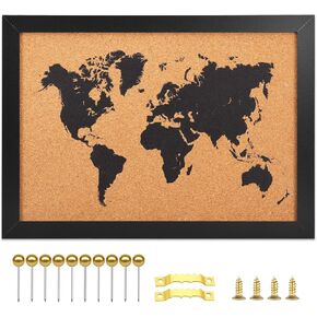 Cork Board Map of World ، 13 "× 17" لوحات للنشرات للجدران مع 10 دبابيس ، وخريطة تعقب السفر للمكتب والمدرسة والمنزل (WD-MAP-3343)