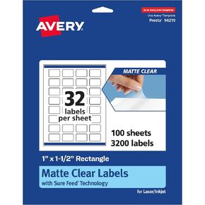 Avery Matte Clear Rectangle Labels مع خلاصة مؤكدة ، 1 "× 1.5" ، 320 عدد ، طباعة إلى الحافة ، ليزر ونبابة: