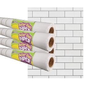 Teacher Created Resources Better Than Paper Bulletin Board Roll, 4' X 12', White Subway Tile, 4/Pack (Tcr32432)