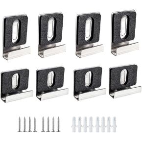 8pcs Metal Mirror Holder Kit for Wall Mounting,2 Size Mirror Clip with Rubber Gasket and Screw,Wide groove mirror holders for frameless mirror mounting Hardware Heavy-duty mirror hooks(Silver)