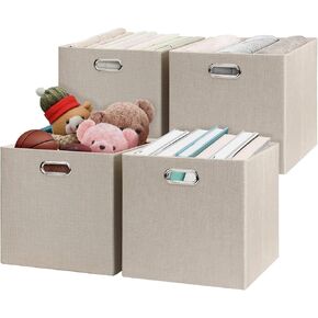 Posprica Fabric Storage Cubes,13×13×13 cube storage bins, Foldable Drawers Baskets Containers for Shelf Cabinet Bookcase,Thick and Heavy Duty (4pcs, Black)