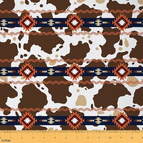 Feelyou Kids Cow Fur Printed Fabric by The Yard Cowhide Pattern Upholstery Fabric for Chairs 1 Yard Girls Farmhouse Western Farm Animal Skin Decorative Waterproof Outdoor Fabric Brown Outdoor Fabric