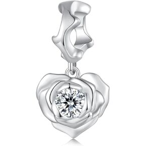 Heart of Rose Charms 925 Sterling Silver Love Pendant Bead fits Pandora Bracelet for Women