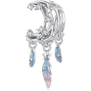 Moon Stars Dreamcatcher Charms 925 Sterling Silver Feather Charms Pendant Fits Pandora Bracelet Necklace for Women